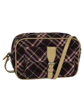 Authentic BURBERRY Nova Check Blue Label Shoulder Bag Canvas Red Silver